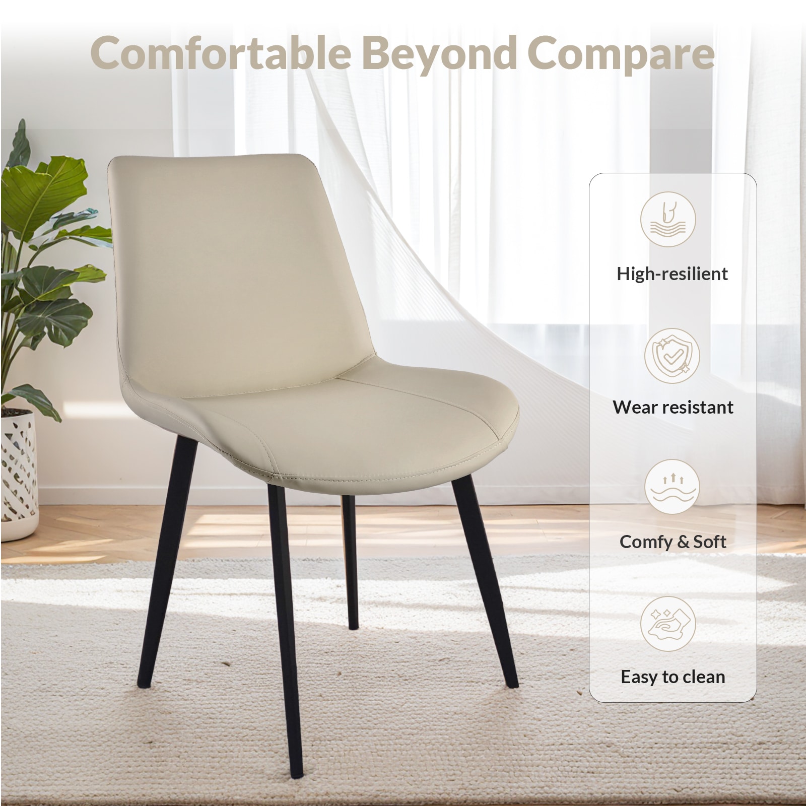 Light Grey PU Leather Dining Chair with Metal Legs, Modern Upholstered Chair Set of 2 for Kitchen, Restaurant, Living, Meeting Room Light Grey PU Leather Dining Chair with Metal Legs, Modern Upholstered Chair Set of 2 for Kitchen, Restaurant, Living, Meeting Room